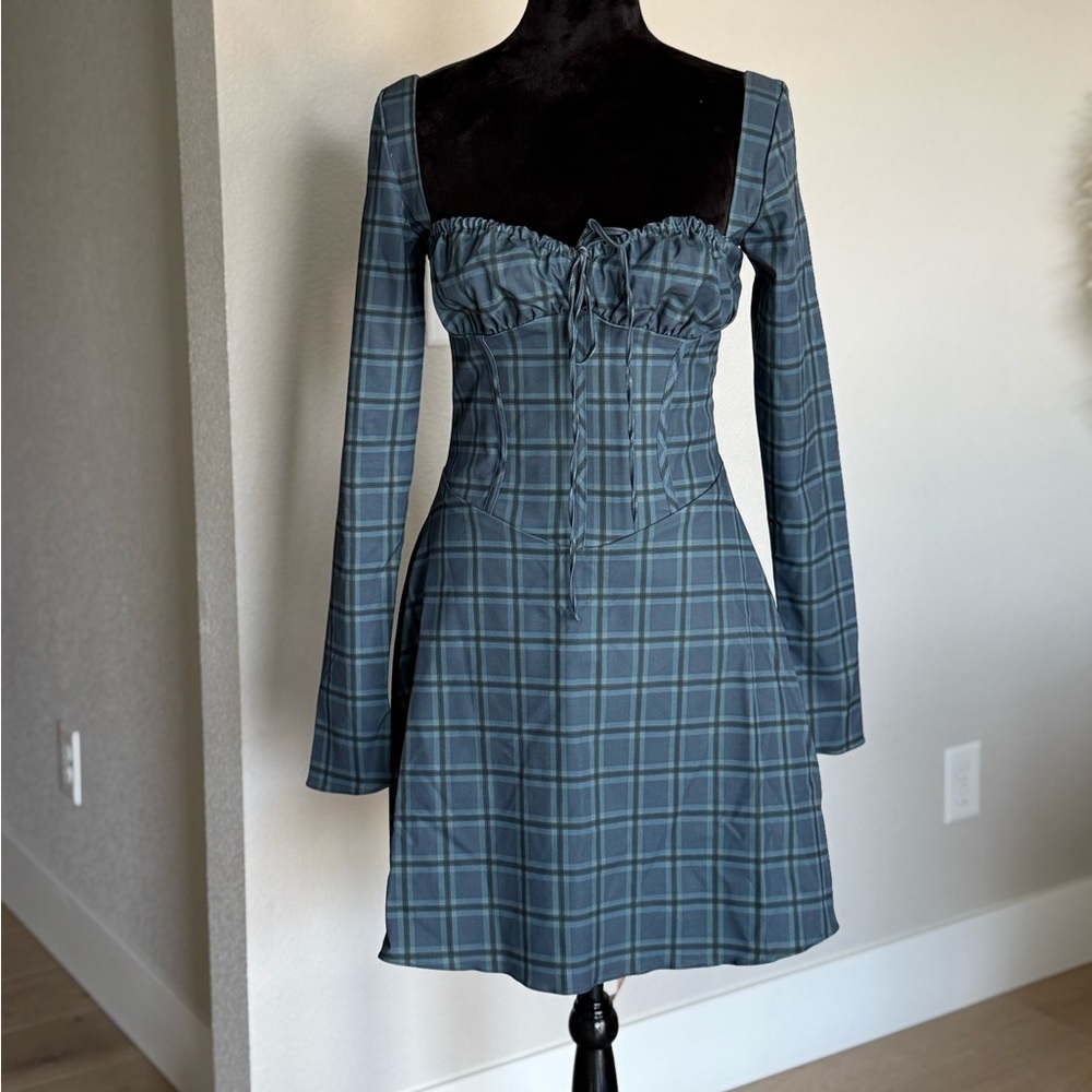 MALIKA BLUE TARTAN CORSET MINI DRESS - Picture 11 of 11